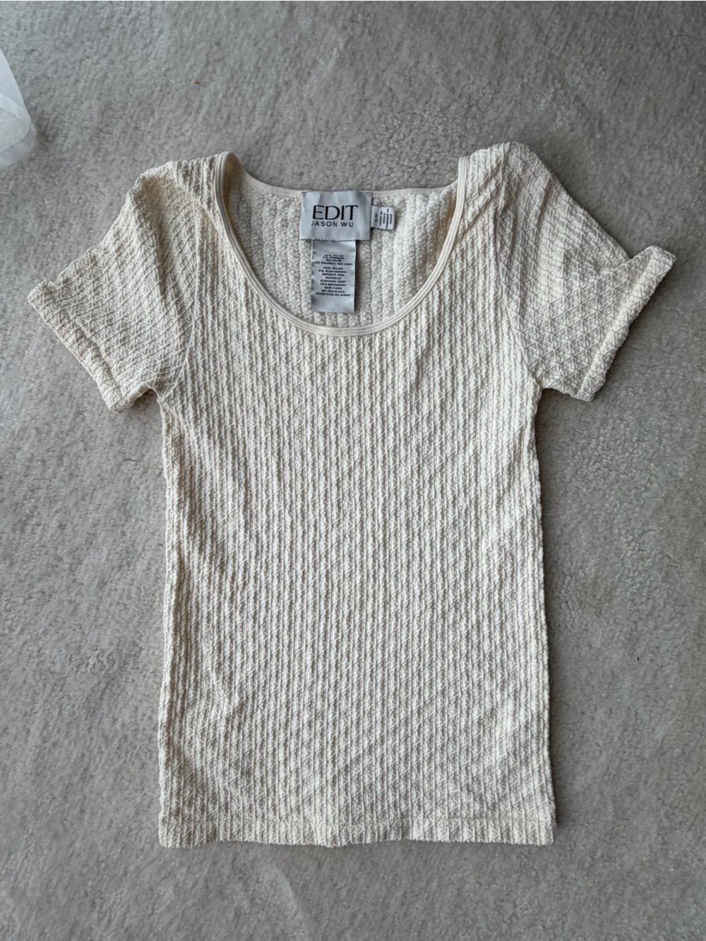 EDIT by Jason Wu Cream Textured Scoop-Neck Short Sleeve Top